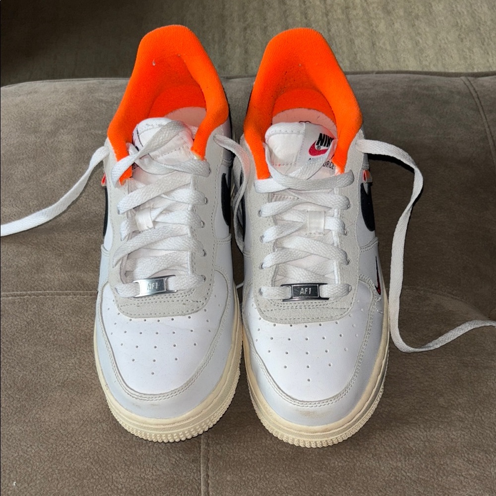 Nike Air Force.  White with bright orange 6.5 Y. Barely worn